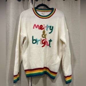 Main Strip White Sweater with Multicolor Accents